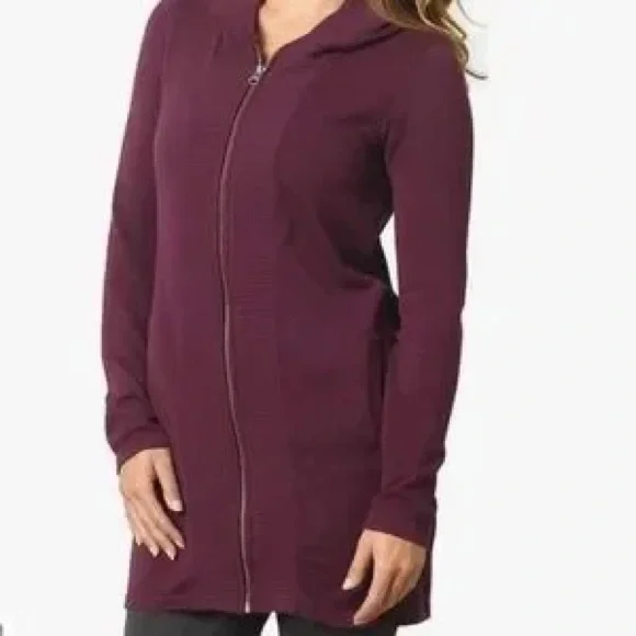 PrAna Misha Duster Knit Hoodie Sweater Black Plum Size Large - Picture 2 of 13
